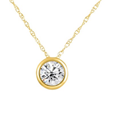 Pompeii3 1/2Ct Diamond Bezel Pendant Solitaire Necklace 14k Yellow Gold Lab Created