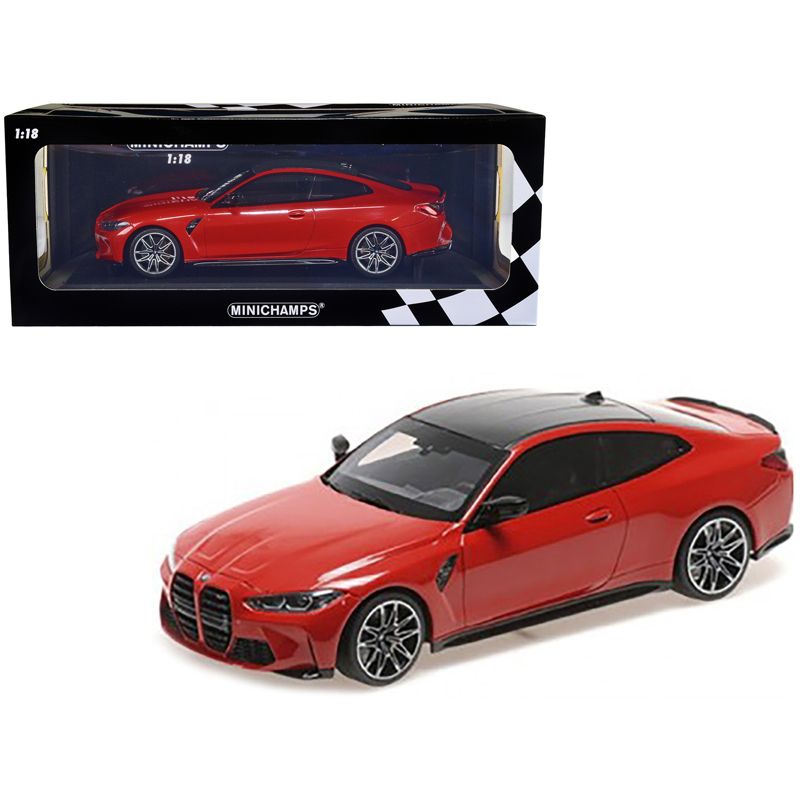 2020 BMW M4 Red Metallic with Carbon Top Limited Edition to 720 pieces Worldwide 1/18 Diecast Model Car by Minichamps, 1 of 4