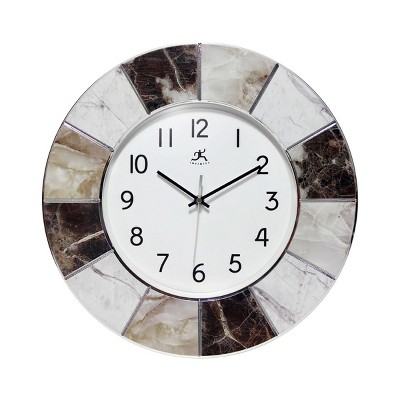 16" Marble Look Wall Clock Silver - Infinity Instruments