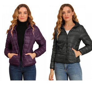 INSPIRE CHIC Women's Hooded Packable Thickened Short Down Puffer Jacket 2 Packs - 1 of 4