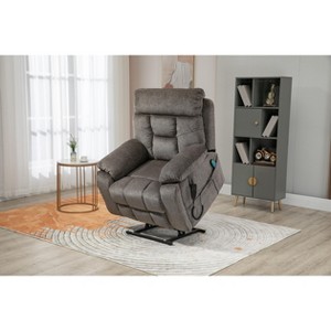 Oversized Chenille Power Lift Recliner Chair with Dual OKIN Motors, Massage, Heating, 180¡ã Lay Flat, and 2 Cup Holders - 1 of 4