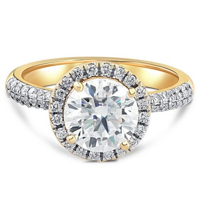 Pompeii3 2 1/2Ct Halo Moissanite & Lab Created Diamond Engagement Ring White or Yellow Gold
