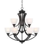Possini Euro Design Milbury Black Chandelier 29 1/2" Wide Industrial Tiered White Glass Shade 9-Light Fixture for Dining Room House Kitchen Island