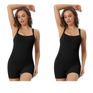 Allegra K Women's Square Neck Tummy Control Bodycon Rompers Sleeveless Shorts Body Shapers 2 Packs - 1 of 4