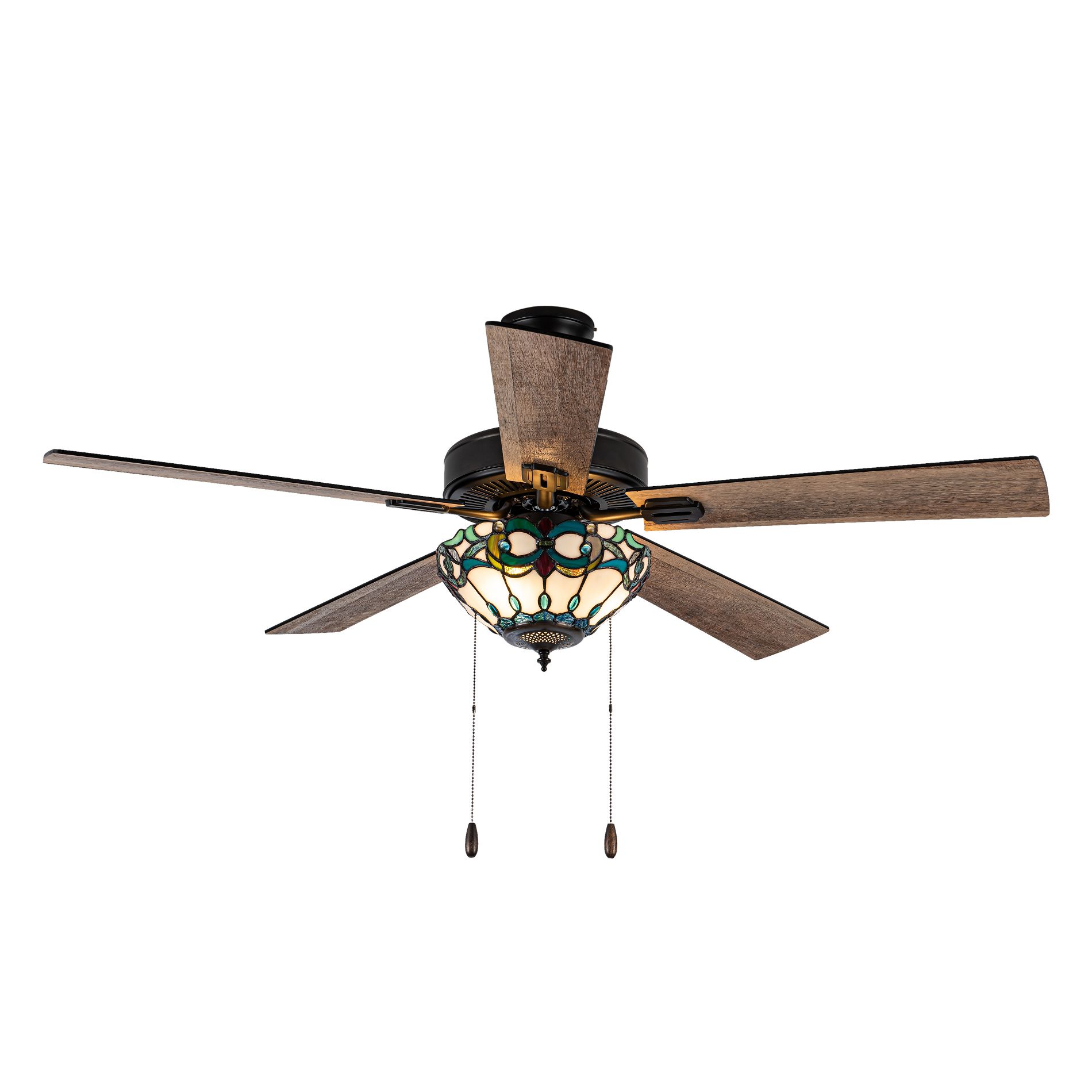 52" Pipa 5 Blade Remote Controlled Lighted Ceiling Fan: Stained Glass, Reversible Motor - River of Goods