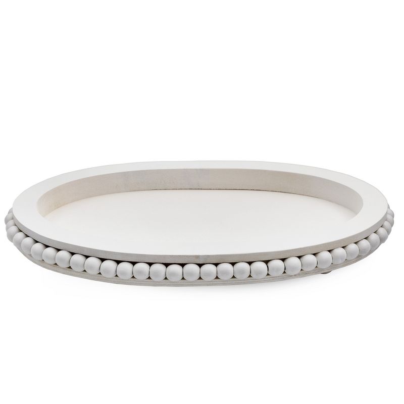 AuldHome Design Wood Beaded Tray; Decorative Farmhouse Style Oval, 1 of 9