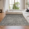 Faux Wool Vintage Distressed Floral Printed Area Rug with Floral  Vintage Design  Ultra Thin Low Pile Machine Washable Non Slip Stain Resistant Non - 2 of 4