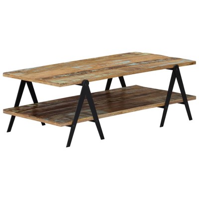 vidaXL Solid Reclaimed Wood Coffee Table with Steel Legs - 45.3"x23.6"x15.7" Multicolor, Rustic, Hand-Crafted, Two Layer Wood
