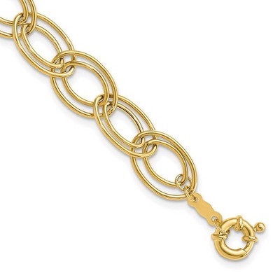 Black Bow Jewelry 10mm 14K Yellow Gold Hollow Fancy Double Oval Chain Bracelet, 7.5 Inch