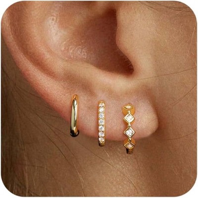 Freekiss 3 Pairs Gold Hoop Earrings Set: Dainty Stud Earrings Trendy Small 14K Gold Plated Hypoallergenic Dangle Cartilage