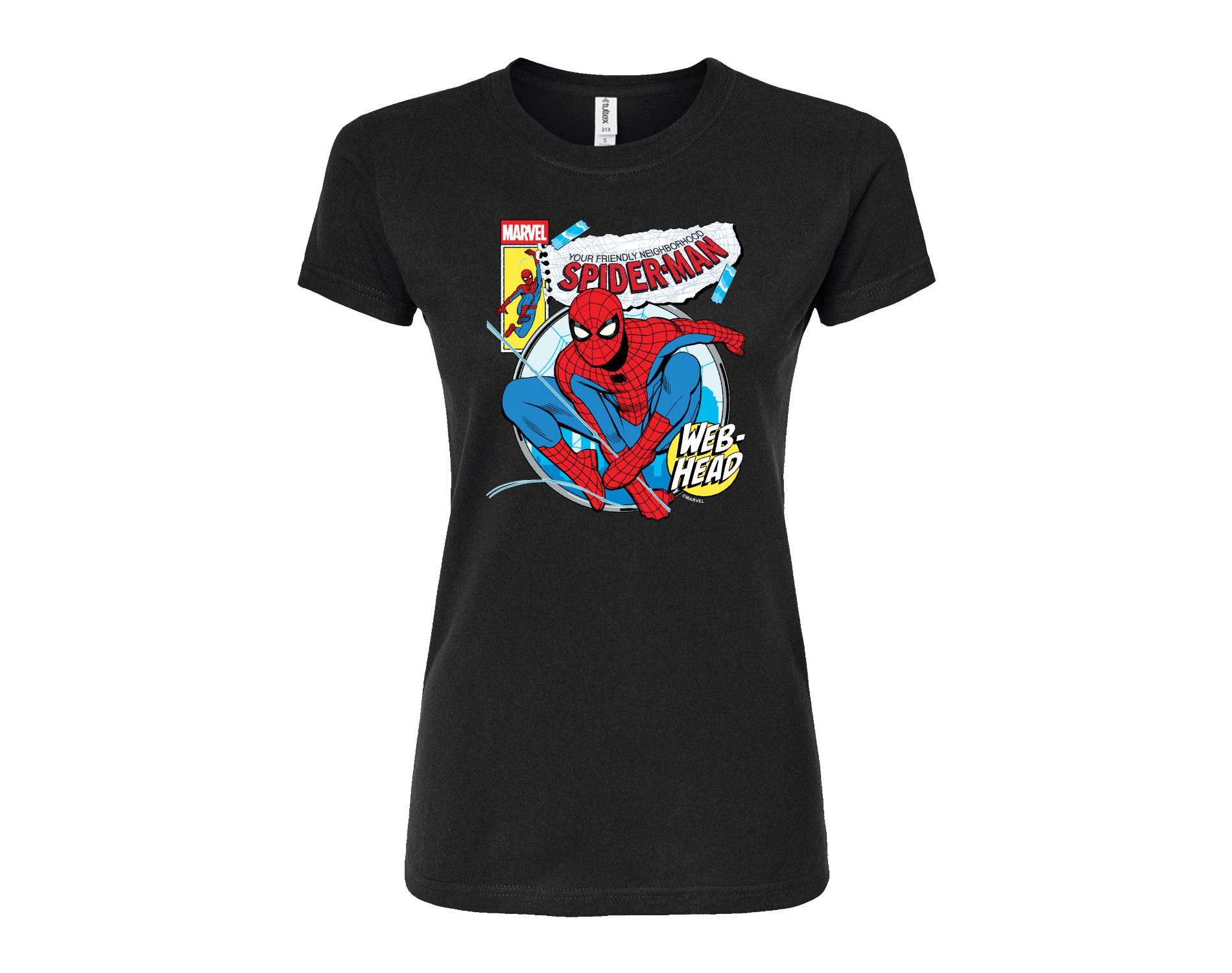 Women's Marvel Friendly Neighborhood Spider-Man Comic Book Cover Fitted Graphic T-Shirt - Black - Large
