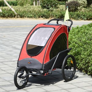 2-in-1 Bike Trailer and Stroller for 2 Kids with Foldable Frame and Safety Flag for Outdoor Riding-3irtyhousy - 1 of 4