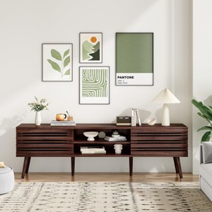 SEVOBAL TV Stands up to 70" TV with Storage Fluted Wood Living Room Media Console Entertainment Center with Cable Management, Brown, 15"*60"*18.5" - 1 of 4