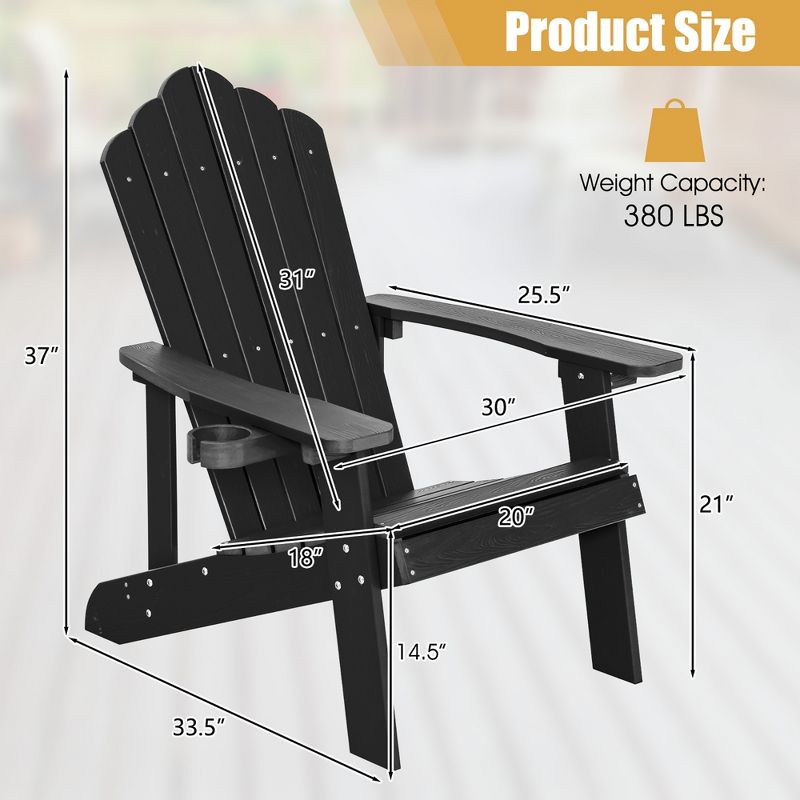 Costway Patio HIPS Adirondack Chair with Cup Holder Weather Resistant Outdoor 380 LBS Black/Teak/Green/Navy/Red/Gray/White/Yellow, 3 of 11