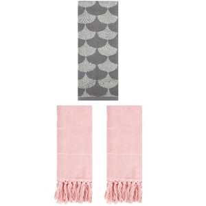 REGALWOVEN 3 Packs Geometric and Solid Absorbent Soft Cotton Hand Towel Set - 1 of 4