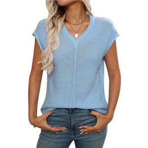 Women's Sleeveless Sweater Vest Casual V Neck Cap Sleeve Knit Pullover Tank Tops - 1 of 4