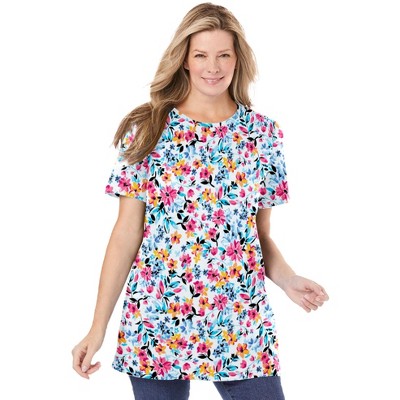 Woman Within Women's Plus Size Perfect Printed Crewneck Tunic