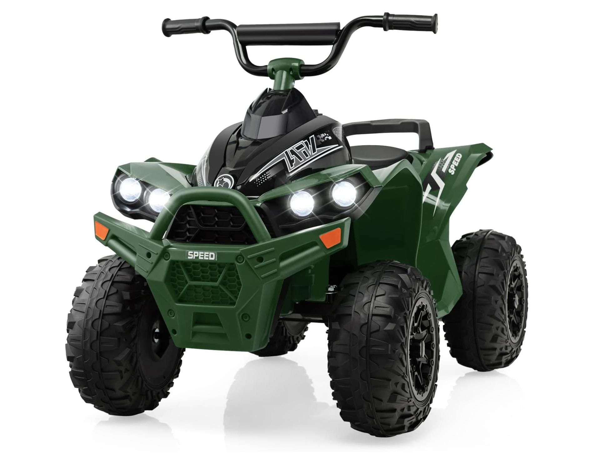 Costway 12V Ride On ATV Battery Powered Electric Vehicle for Kids with Tread Tires Forward/Backward Horn Music Lights High/Low Speed Green