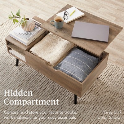 Brown Mid-Century Modern Lift-Top Coffee Table with Storage
