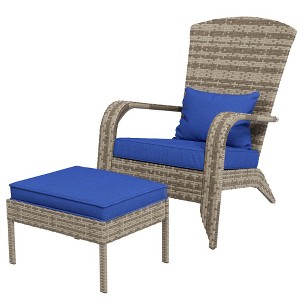 Wicker Adirondack Chair Fire Pit Chair w/ Ottoman & Cushions - 1 of 4