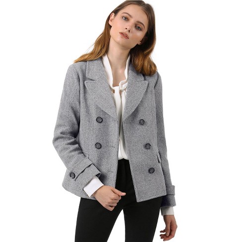 Allegra K Women's Notched Lapel Double-breasted Pea Coat Grey Medium ...