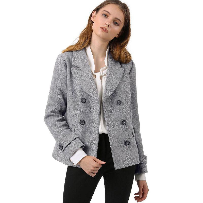 Allegra K Women's Notched Lapel Double-Breasted Pea Coat, 1 of 8