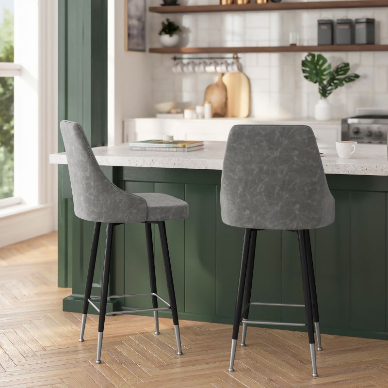 Merrick Lane Modern Upholstered Dining Stools with Chrome Accented Metal Frames and Footrests, 3 of 12