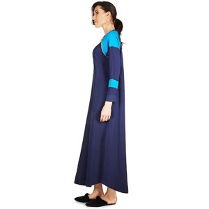 Memoi Women's 100% Cotton Ultra Soft Lace Up Long Sweatshirt Gown Medieval Blue M - 1 of 4
