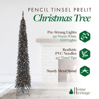 7-Foot Black Pencil Prelit Artificial Christmas Tree with LED Lights