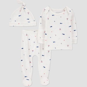 Carter's Just One You® Baby Boys' 3pc Long Sleeve Whale Top & Bottom Set - Ivory - 1 of 3