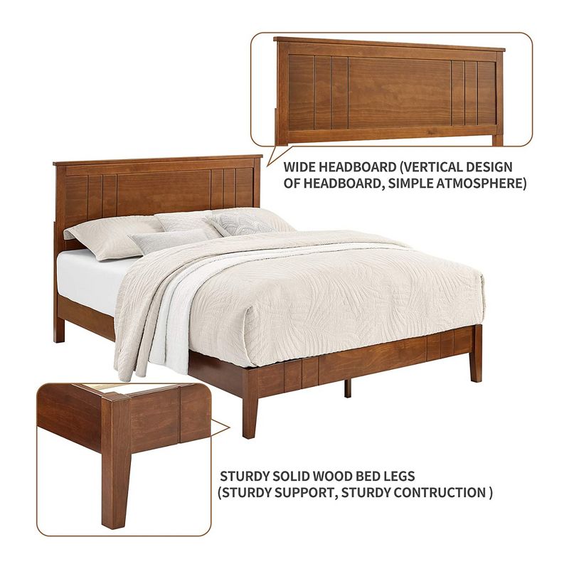 MUSEHOMEINC BF1007WK 12 Inch Tall Easy Assembly Solid Pinewood Mid Century Platform Bed with Headboard and Slat Supports, No Box Spring Needed, Full, 3 of 7