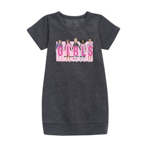Girls' - Barbie - Girls Will Save the World Graphic Short Sleeve Fleece Dress - 1 of 2