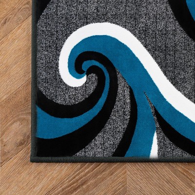 Abstract Turquoise Swirls Easy-Care Synthetic Area Rug 4' x 5'