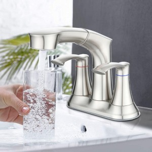 Two-Handle 4-Inch Utility Sink Faucet with Pull-Out Sprayer, Brushed Nickel Finish - 1 of 4