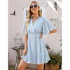 Coolmee Women's Summer Floral Sundress Short Sleeve Wrap V Neck A-Line Midi Dress - 4 of 4