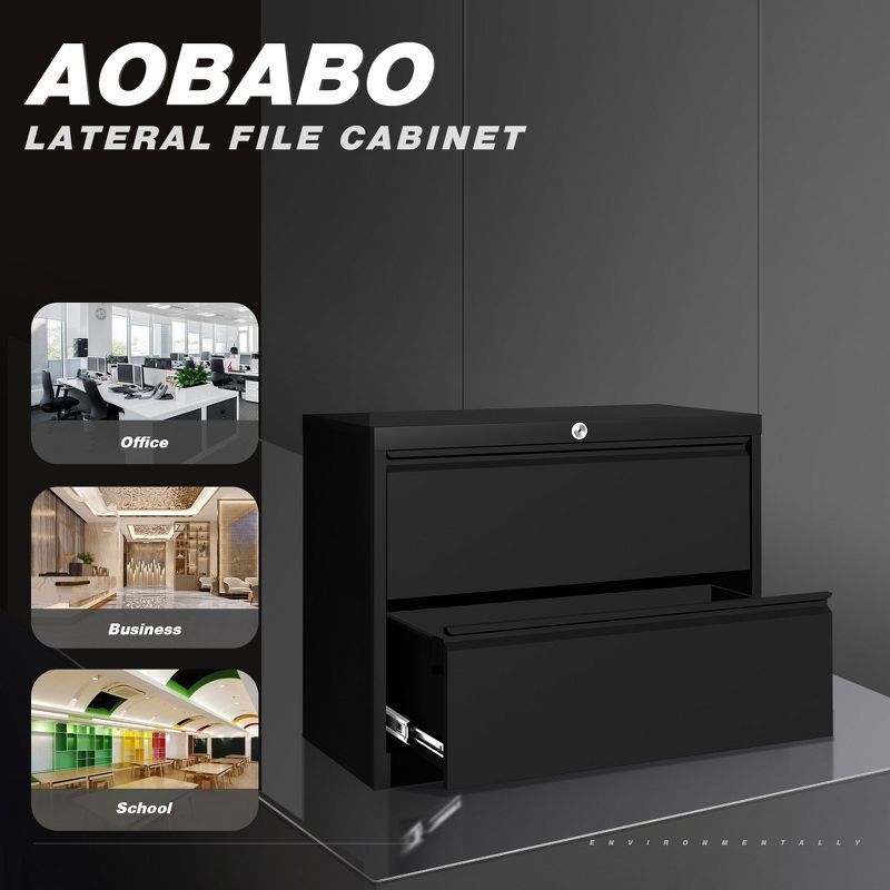 AOBABO Locking Metal Office Storage Organization Filing Cabinet with Adjustable File Hanging Bar and 2 Keys, 5 of 9