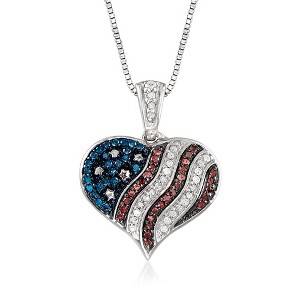 Ross-Simons 0.23 ct. t.w. Multicolored Diamond American Flag Heart Pendant Necklace in Sterling Silver - 1 of 3