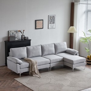 Karl Home |110 in. W Pillow Top Arm Chellie 4-Seat L-shaped Sofa in Gray - 1 of 4