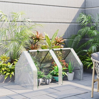 NicBex 6' x 3' x 3' Galvanized Raised Garden Bed with Mini PVC Greenhouse Cover Garden Sheds with Roll-Up Windows for Flowers, Fruits, White