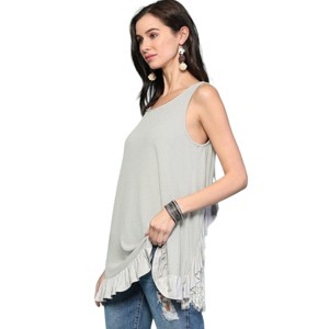 Slickblue Women's Ruffle Detail Tank Top, Sleeveless Lace Back Shirt, Casual Fit, S, Light Blue - 1 of 4