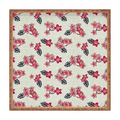17" Wood  Heather Dutton Large Frangipani Pink Punch Tray - society6