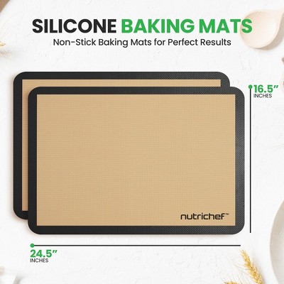 Nutrichef Beige and Black Silicone Non-stick Baking Mats, 24.4 x 16.5 Inches