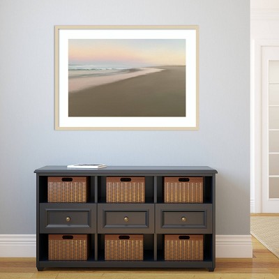 Soft Beach Embrace Natural Wood Framed Coastal Wall Art