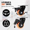VEVOR Caster Wheels, 3-inch Swivel Plate Casters, Set of 4, with Security A/B Locking No Noise PVC Wheels, Heavy Duty 250 lbs Load Capacity,Orange - 4 of 4