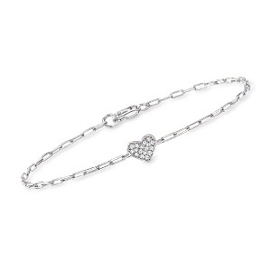 Pure Collection by Ross-Simons 0.10 ct. t.w. Pave Diamond Heart Paper Clip Link Bracelet in Sterling Silver Size 7 - 1 of 3