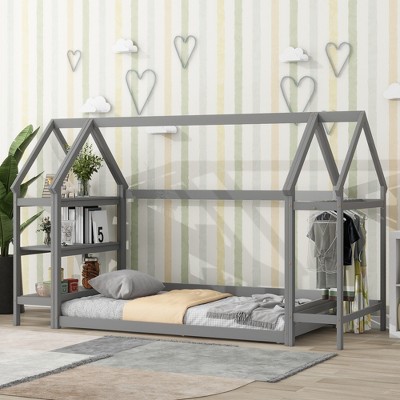Twin Size House Shape Floor Bed With 2 Detachable Stands - Modernluxe ...