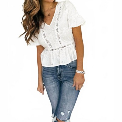 Women's Madelyn Eyelet Peplum Top - Hem & Thread