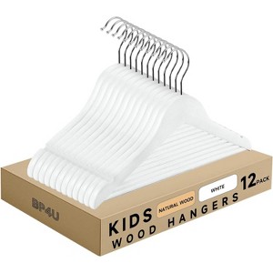 BP4U Kids Wooden Hangers with Pants Bar, Unfinished Ultra-Slim Baby Solid Wood Hangers with 360° Swivel Hook for Toddler Coats & Dresses - 1 of 4
