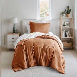 7Pcs Bed in a Bag Solid Comforter Set, Modern Chic Style Boho Soft Bedding for All Seasons, Lightweight Breathable Premium Bed Set with Pillow Cases - 1 of 4