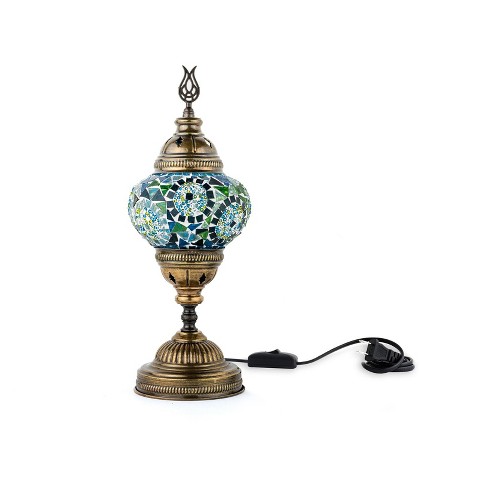 Kafthan 14.5 in. Handmade Turquoise Circles Mosaic Glass Table Lamp with Brass Color Metal Base - image 1 of 4